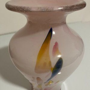 NICO GLASS S.R. SOFT PINK GLASS VASE HAND-MADE IN ROMANIA-Preowned